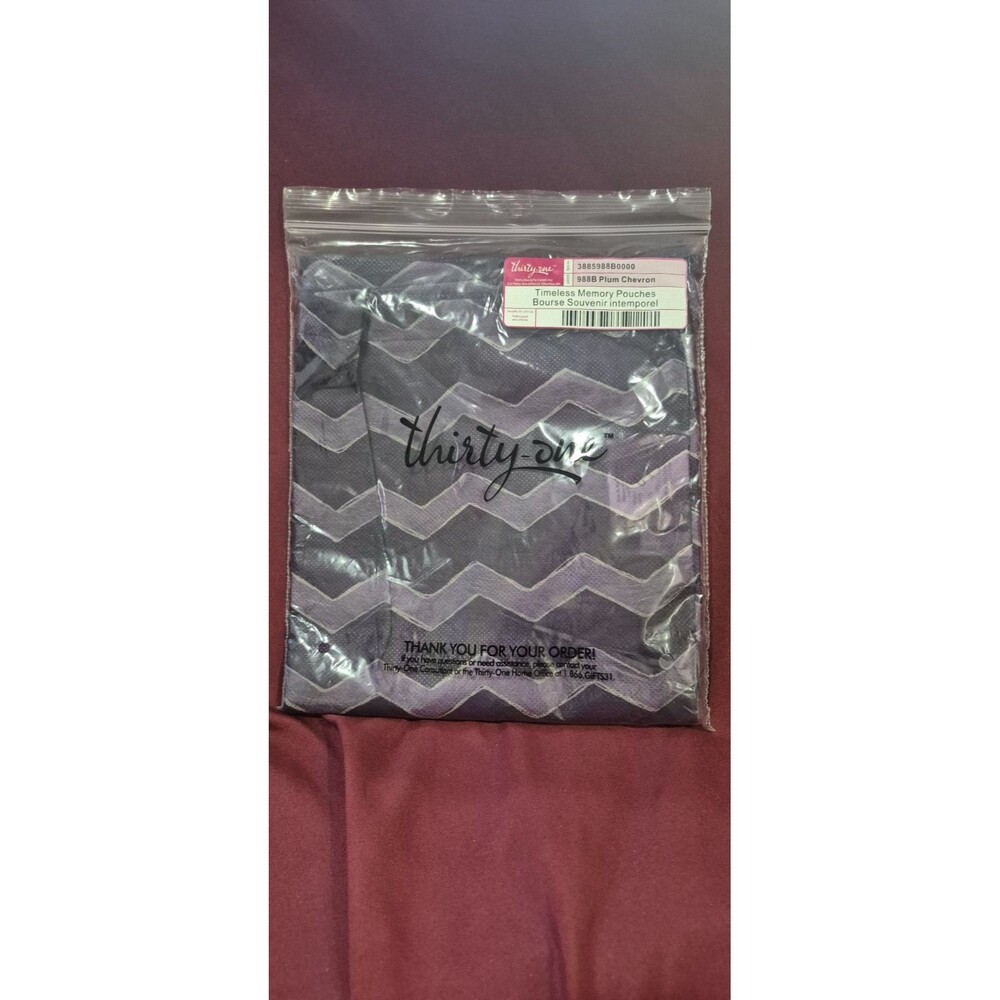 NWT Thirty-One Timeless Memory Pouches Plum Chevron NIP